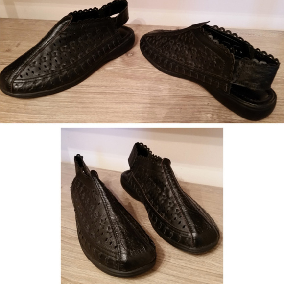 ANGEL steps perforated leather sling back black sandals 7W casual comfort. - Picture 3 of 7